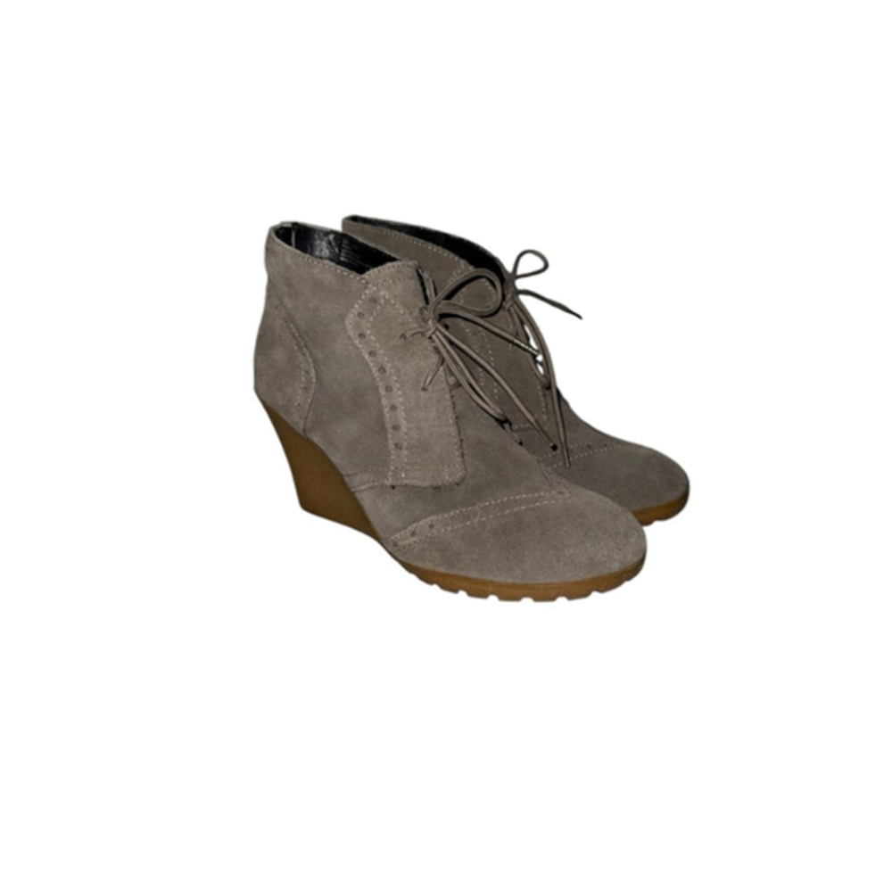 MIA Gray Suede Lace-Up Wedge Booties - Stylish & Comfortable, Size 8